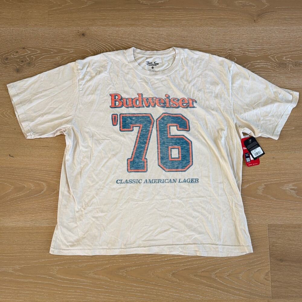 Junk Food Clothing Oversized Tee Budweiser 76 Size L/XL Beige Blue Orange